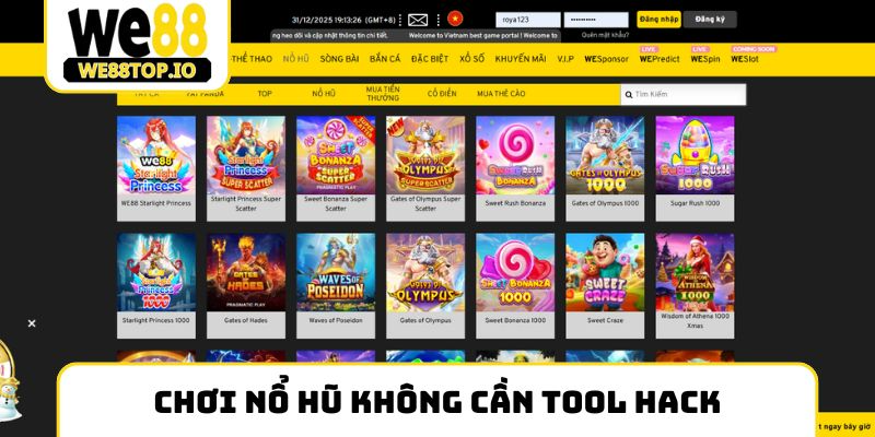 Thủ thuật chơi nổ hũ We88 không cần tool hack