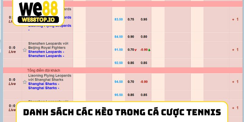 Danh sách các kèo trong cá cược tennis